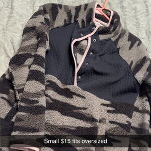 Camouflage Fleece Pullover with Pink Trim